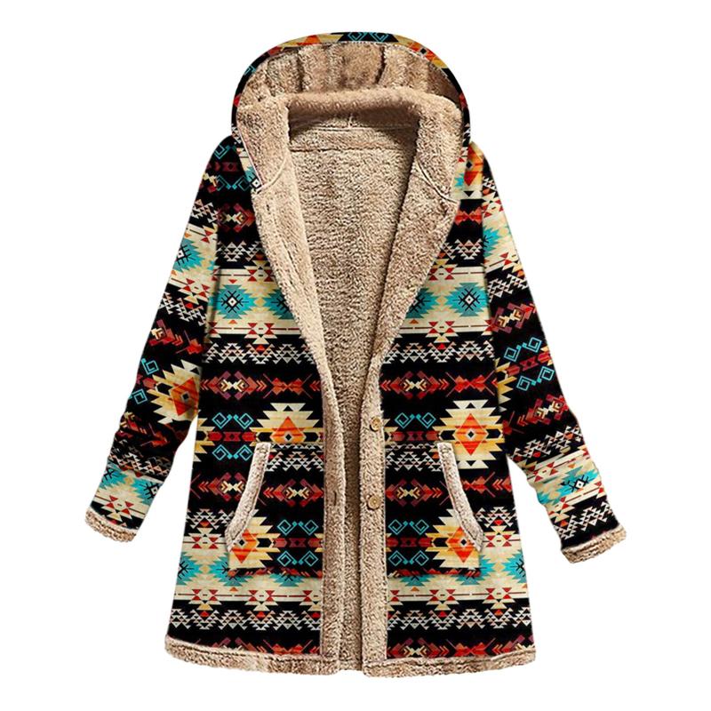 

Women' Hoodies & Sweatshirts Fashion Women Indie Folk Printed Warm Plush Hooded Coat Retro Autumn Winter Long Sleeve Outerwear Lady Casual, 03