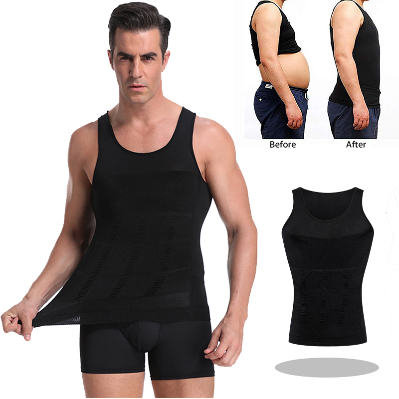 

Men Body Shapers Tight Skinny Sleeveless Shirt Fitness Waist Trainer Elastic Beauty Gym Vest Abdomen Tank Tops Slimming Boobs 3 pcs, Beige