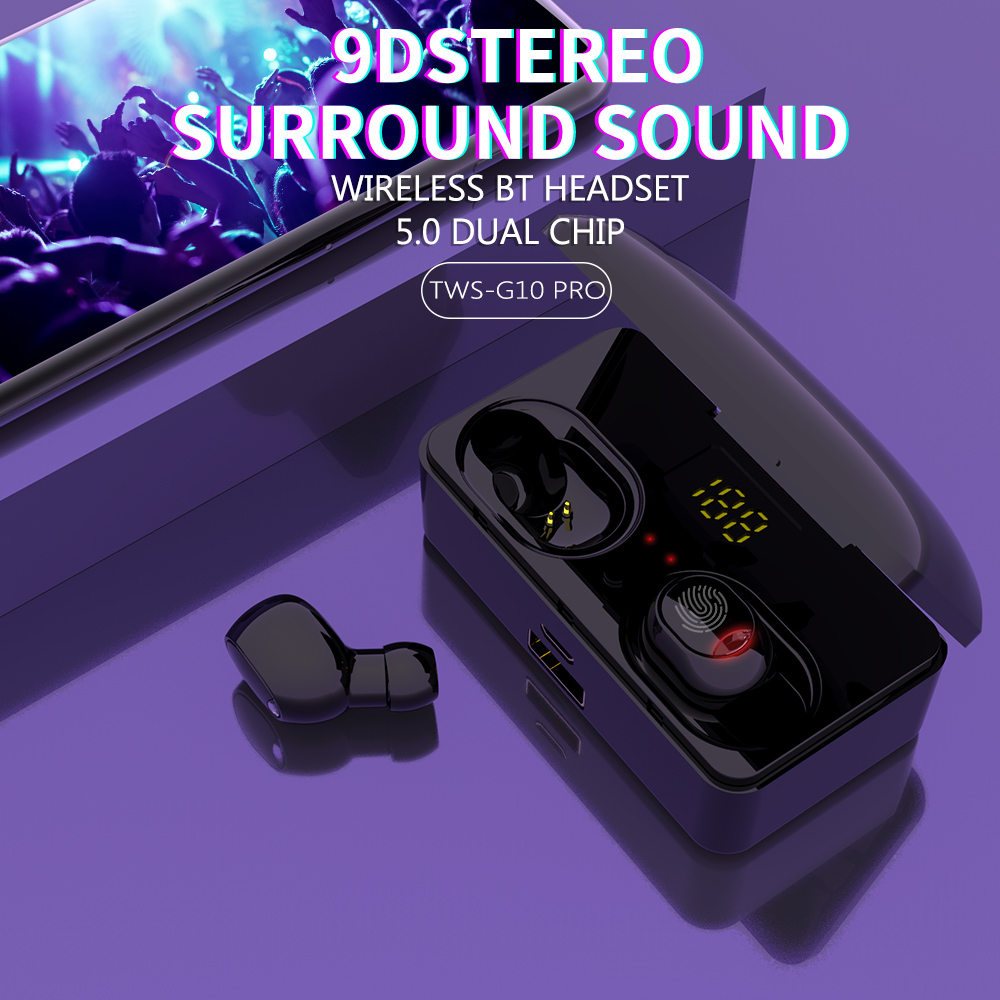 

G10 Pro TWS Wireless Earbuds 9D Stereo Sound Earphone BT5.0 Sports Headset Noise Reduction with Charging Box LED Battery Display