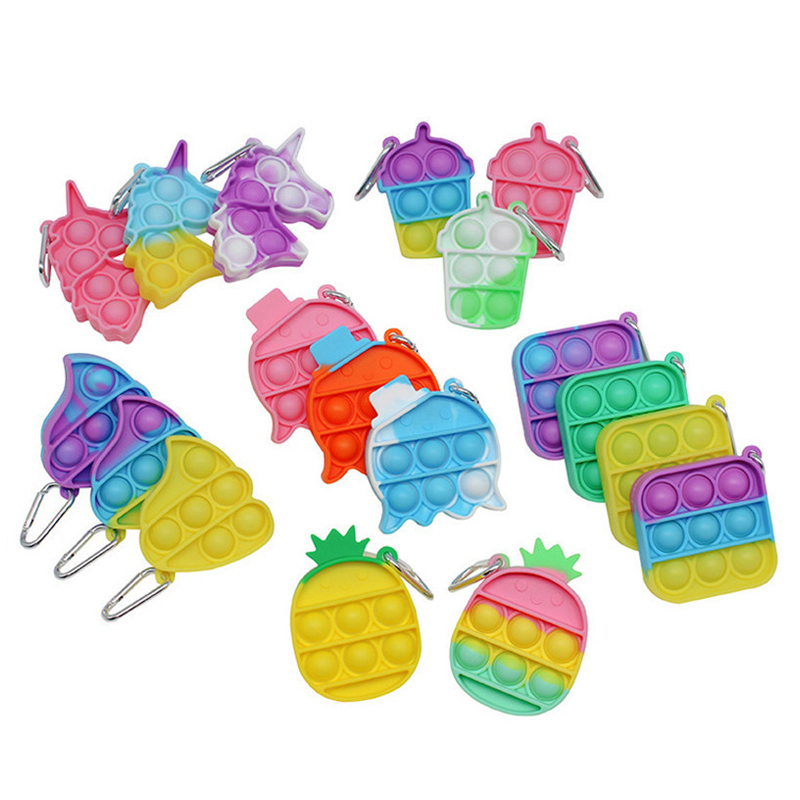 

Christmas Favor Keychain Push Bubble Fidget Toys Poppers Decompression Toy Fidgets Key Chain Anti Stress Board Mix Models 7621