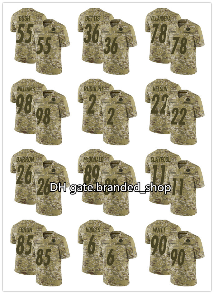 

Pittsburgh Steelers men 78 Alejandro Villanueva 36 Jerome Bettis 55 Devin Bush Women Youth Camo Salute To Service Limited Jersey, Black;red