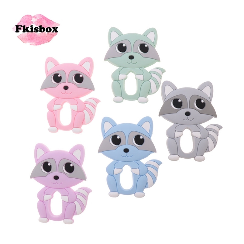

10pcs Raccoon Silicone Teether Food Grade Baby Teething Pacifier Chain Animal Mordedor Rodent Chewable Feeding Toys Pendant 210812, 05 lilac