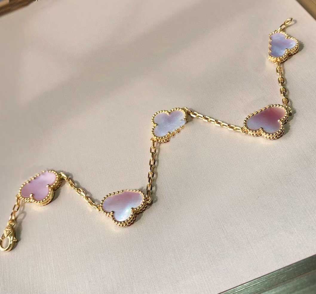 

S925 silver five flowers penant bracelet with pink shell for women wedding jewelry gift have stamp rhombus clasp PS4804