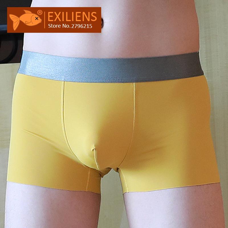 

Underpants EXILIENS Sexy Mens Underwear Boxers Brand Silk Solid Boxer For Men Thin Cueca Masculina Boxershorts Hombre Size -3XL 0717, White