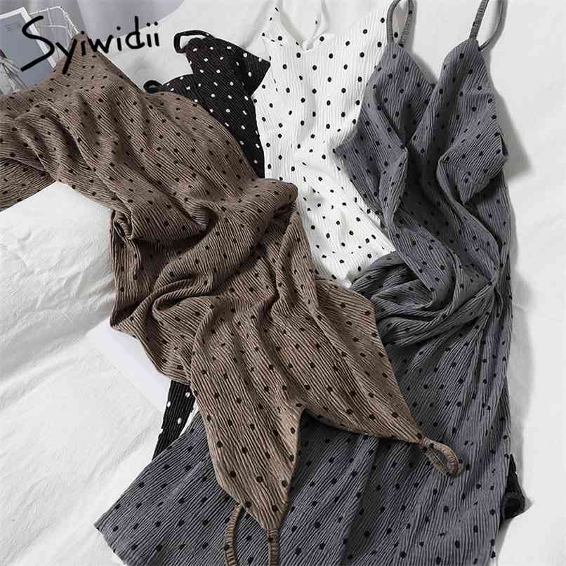 

Fashion Polka Dot High Waist Sexy Camis Tank Tops Dresses Women Backless Sleeveless A-line Clothing Summer Korean 210607, White