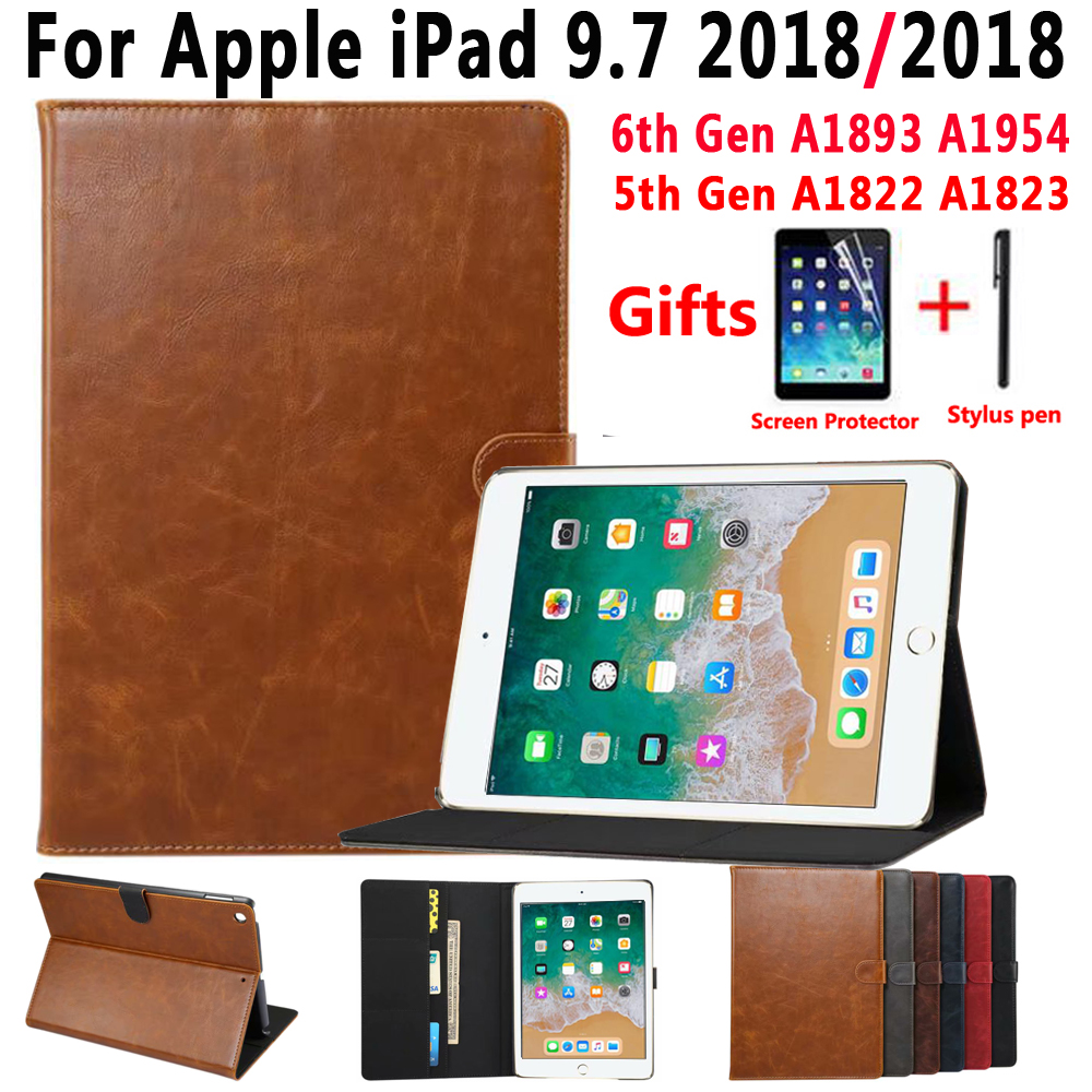 

Premium Leather Smart Case for Apple iPad 9.7 2018 6 6th Generation A1893 A1954 9.7 2017 5 5th Gen A1822 A1823 Cover +Film+Pen, Gray leather case