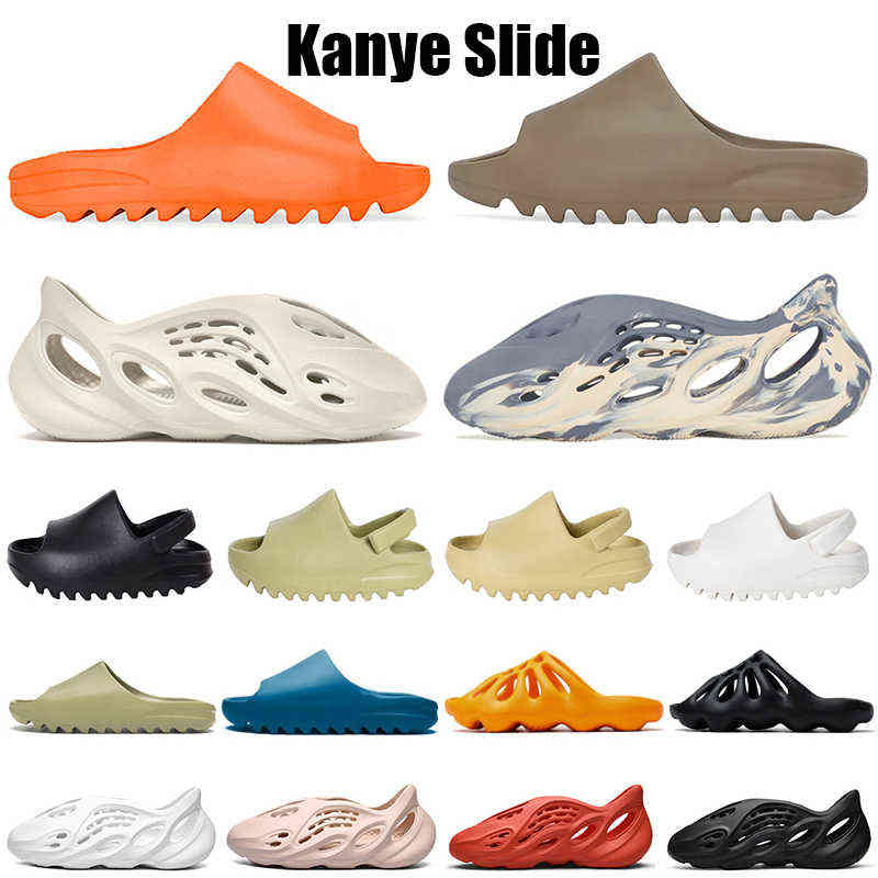 

Factory Great Seller Kanye Slides Slippers Women Men Kids Slipper Ararat Enflame Orange Bone Earth Brown Desert Sand Resin Summer Platform Sandals Zlh, Kids triple white 23-35