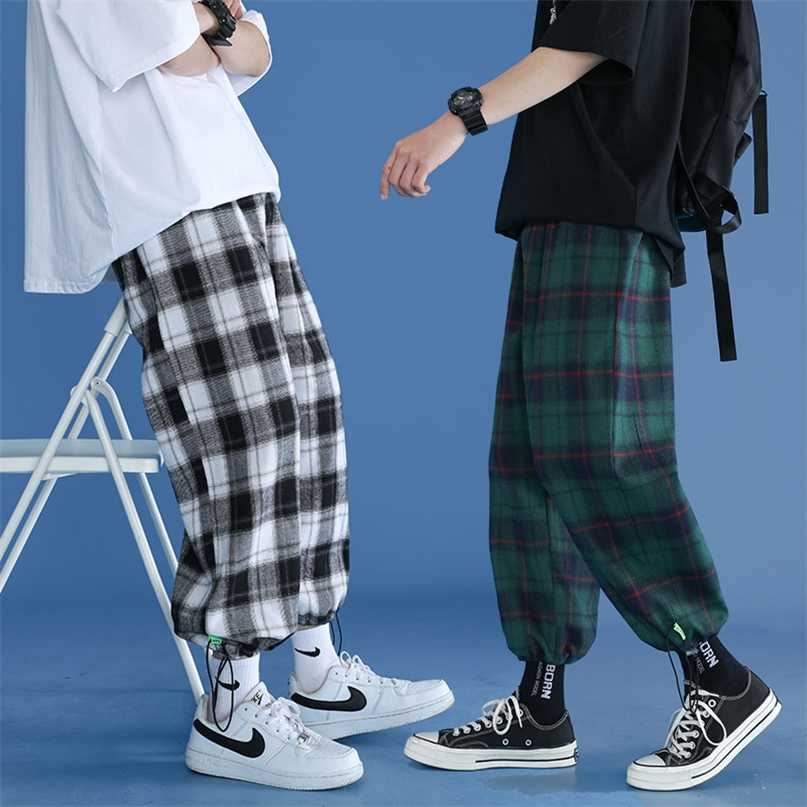 

Trendy Plaid Streetwear Pants Men' Comfortable Pant Summer Loose Comfortable Casual All-match Korean Joggers Trousers 211110, Black white