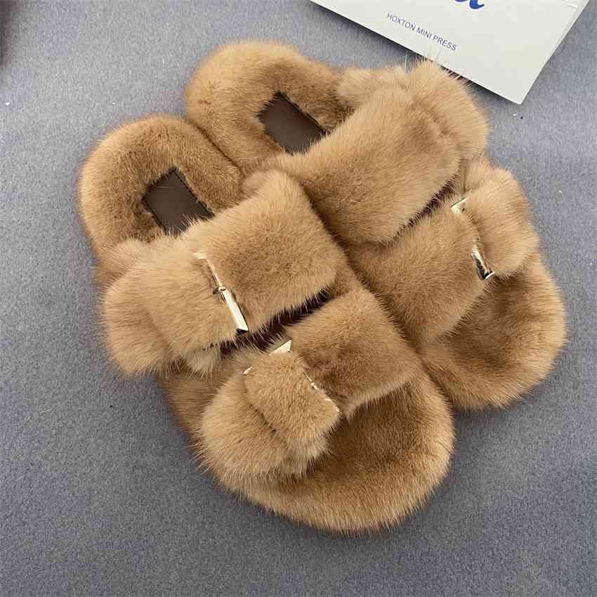 

Ladies Real Mink Fur Slides Bike Stock Style Adjustable Cork Slippers Luxury Wool Sandals Women Fluffy Footwear Flip Flops 80% Off Outlet Online Sale, Colours 2