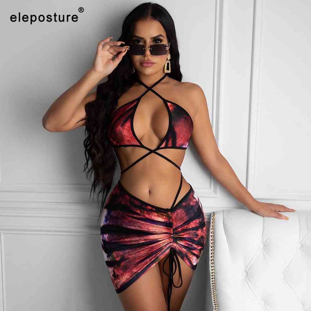 

Tie-Dye Three Pieces Bikini Set With Short Beach Dress Sexy Swimwear Women Swimsuit Female Bathing Suits Swim Lady 210521