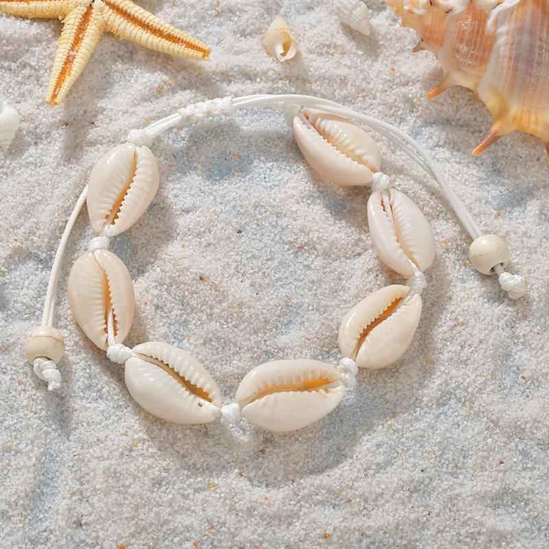 

Chains Handmade Sea Shell Charm Bracelets For Women Bohemian Beach Cowrie Seashell Puka String Rope 2021 Fashion Boho Jewelry, Silver