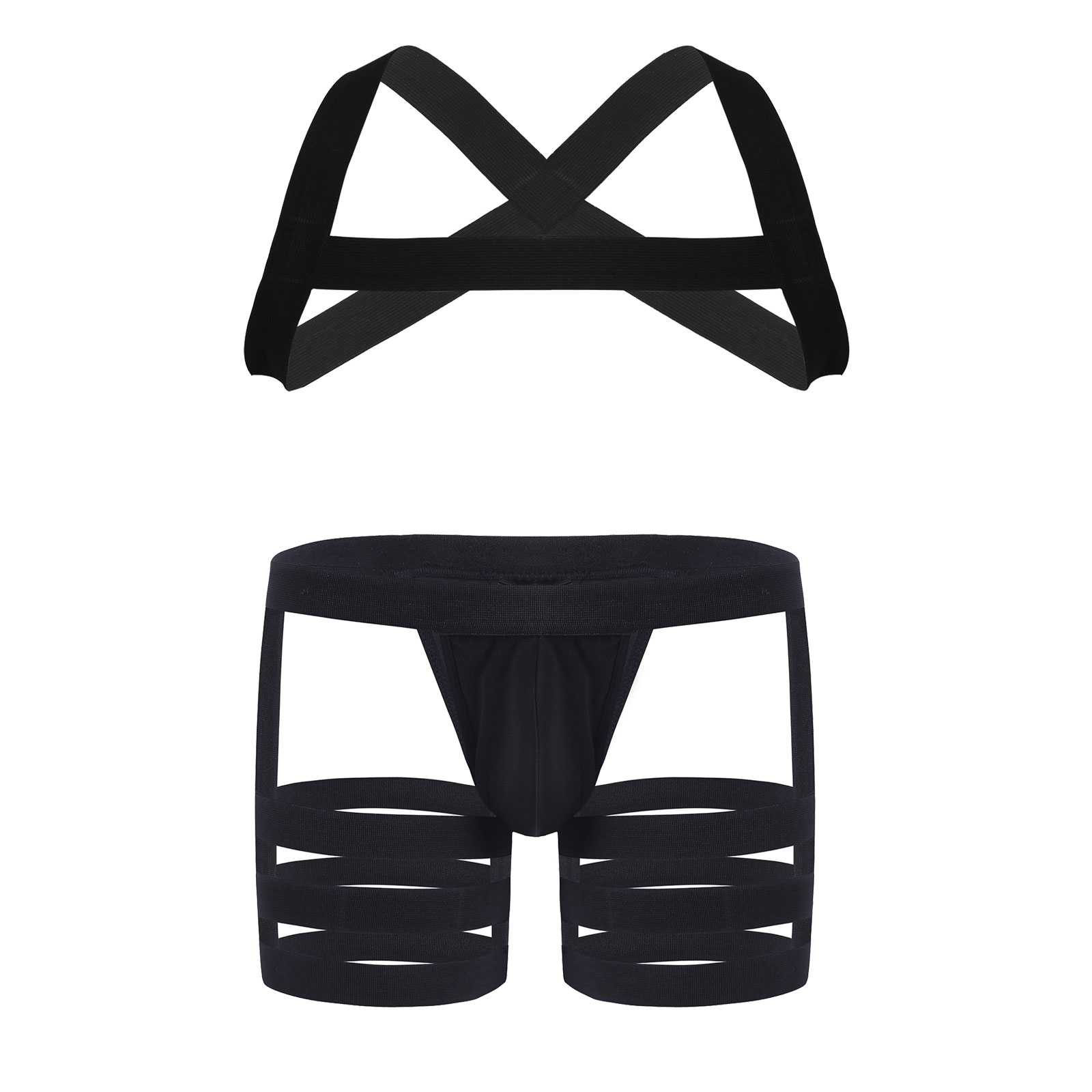 

Mens Erotic Sexy Panties Set Chest X-Shape Back Elastic Shoulder Muscle Harness Belt with Bulge Pouch Garters Briefs Underpants