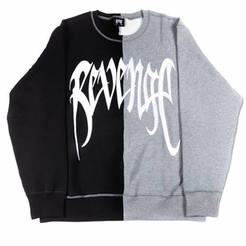

Men's Hoodies & Sweatshirts Mens Designer REVENGE Black And Gray Stitching Pullover Sweater O-neck Hip Hop High Street Fashion, As pic