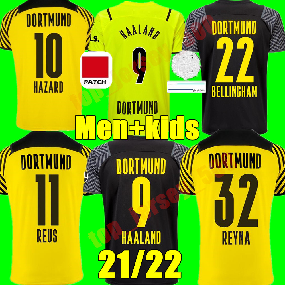 

dortmund jerseys Borussia 21 22 fourth 4th 2021 2022 soccer football shirt HAALAND REUS NEONGELB BELLINGHAM HUMMELS BRANDT adult men + kids kit youth maillot de foot, Kids home+champion patch