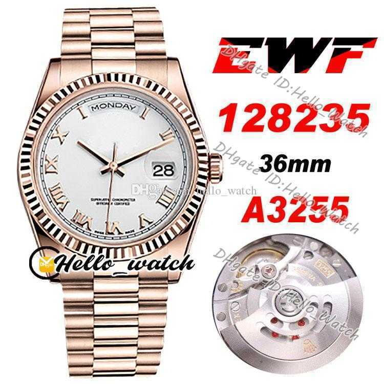 

Designer Watches EWF Date 36mm A3255 Automatic Mens Watch 128235 White Dial Rome Markers Rose Gold Steel Bracelet HWRX With Warranty Card, Ew-128238-3255-rg-c1 (1)