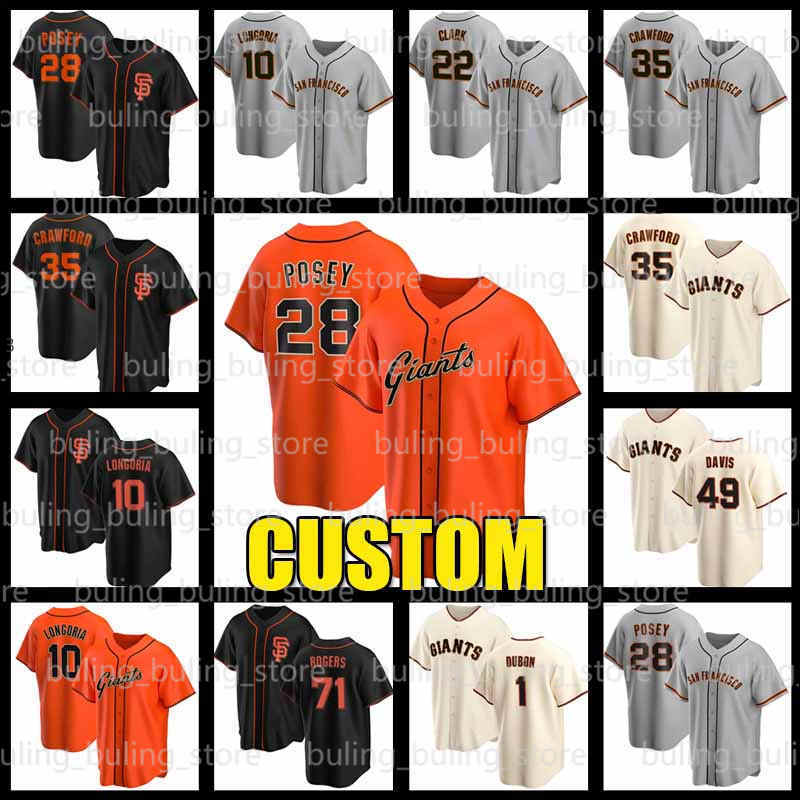 

Giants Jerseys San Francisco 28 Buster Posey 35 Brandon Crawford 40 Madison Bumgarner Caleb Baragar Baseball Custom Men Youth Women Kids, 2020 new custom cool base(juren)