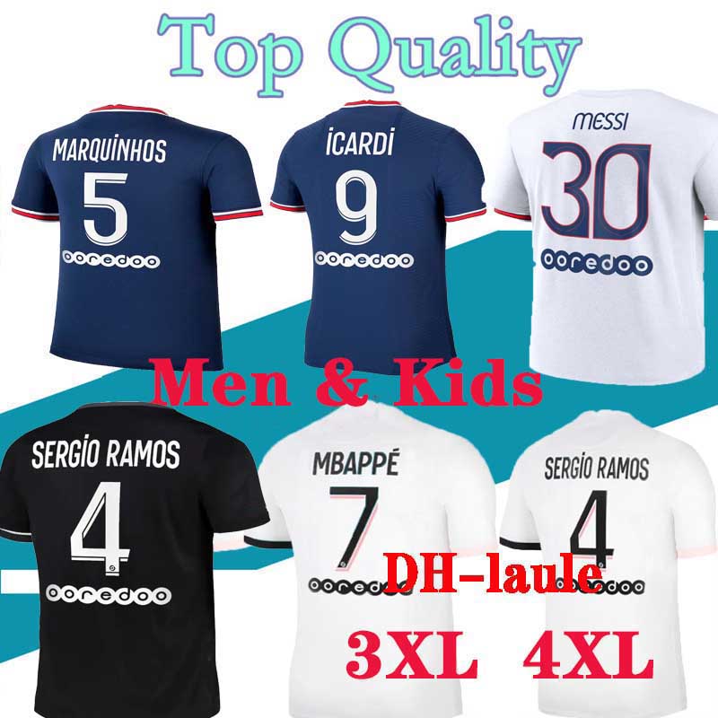 

21 22 messi soccer jersey HAKIMI 2122 Maillots football kits SERGIO RAMOS MBAPPE ICARDI KEAN shirt men set maillot de foot hommes enfants S-4XL Fans Player, Home player