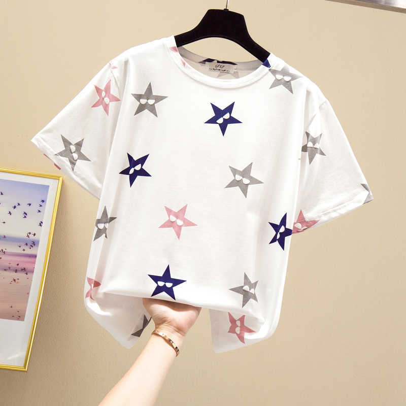 

Short Sleeve Tshirt Cotton Linen Shirts Woman Loose T-shirt Women's Round Neck Tee Europe America Tees Students Tops 210604, White