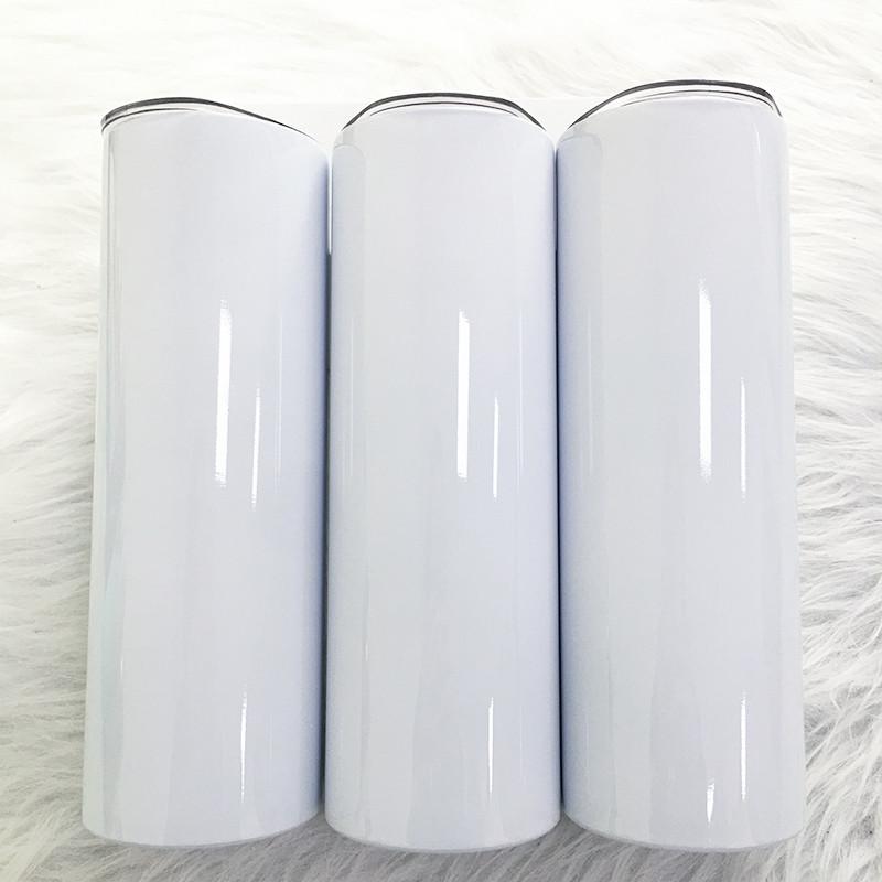 

Sublimation Blank 20oz 30oz Skinny Tumblers With Lid and Straws Stainless Steel Straight Cup Portable Sublimate Coating For Heat Transfer, White