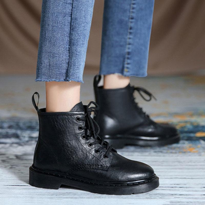 

Boots 2021 Winter Women Ankle Thin Soft Leather Thick Bottom Non-Slip Fashion Ladies Cross-Tied Booties Footwear Shoes, Black 6