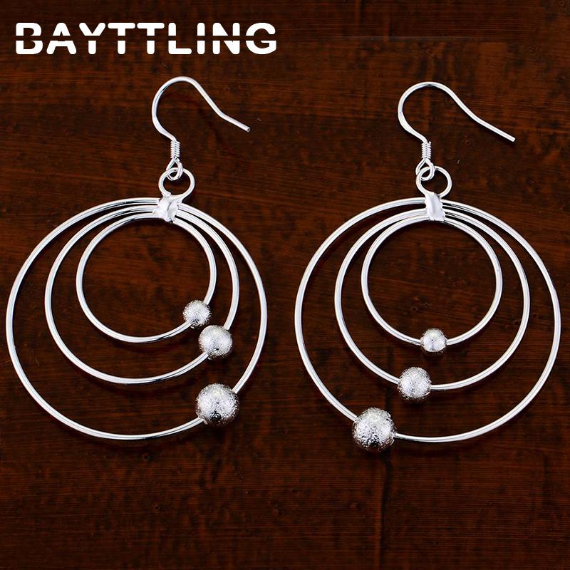 

34MM 925 Sterling Silver 3 Circles Frosted Beads Drop Earrings For Woman Lady Luxury Fashion Engagement Jewelry Dangle & Chandelier