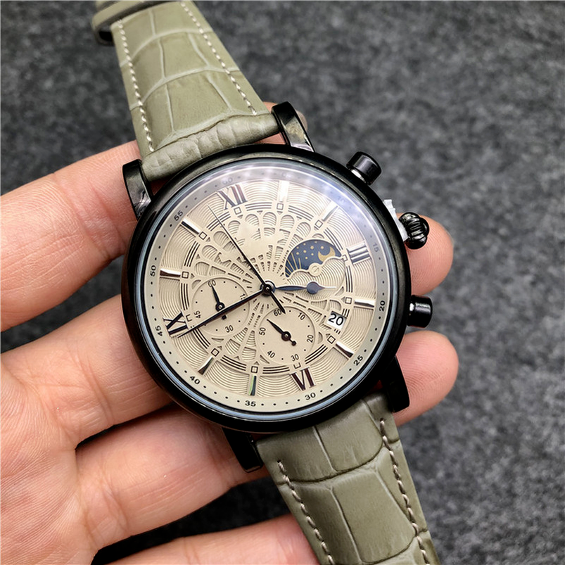 

4-2Mens watches montre de luxe leather strap 3 dial work fashion designer quartz stainless steel business outdoor sports watch, No watch