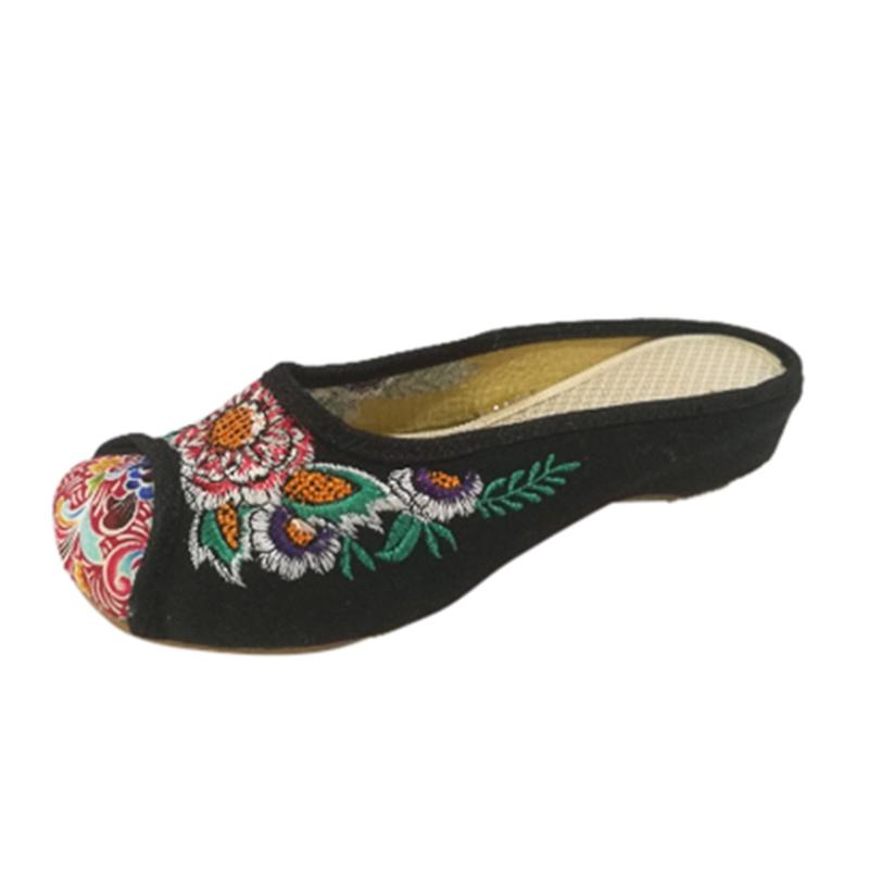 

Beijing Cloth Shoes Chinese Vintage Embroidered Slippers Canvas Summer Casual Travel National Women's Elegant Flats, Black