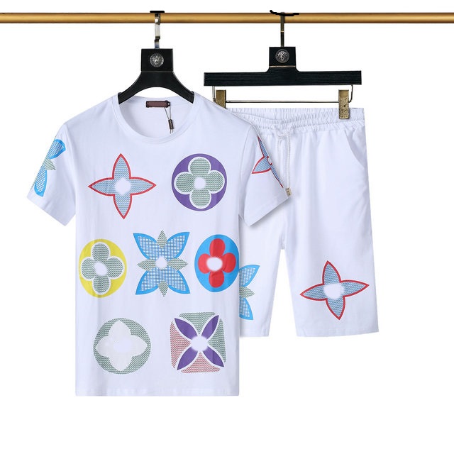 

Casual Suit Mens Tracksuit Fashion Summer Sportwear Crew Neck Short Sleeves T-shirt+shorts 2 Color Option High QualityM-3XL#01, White