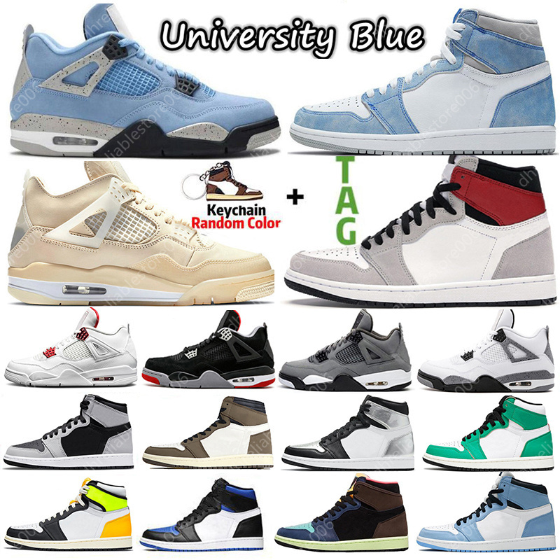 

High Quality Sail University Blue 1 1s Mens Basketball Shoes 4 4s Hyper Royal Shadow 2.0 Bred Silver Toe women Sports sneakers, Item (15)