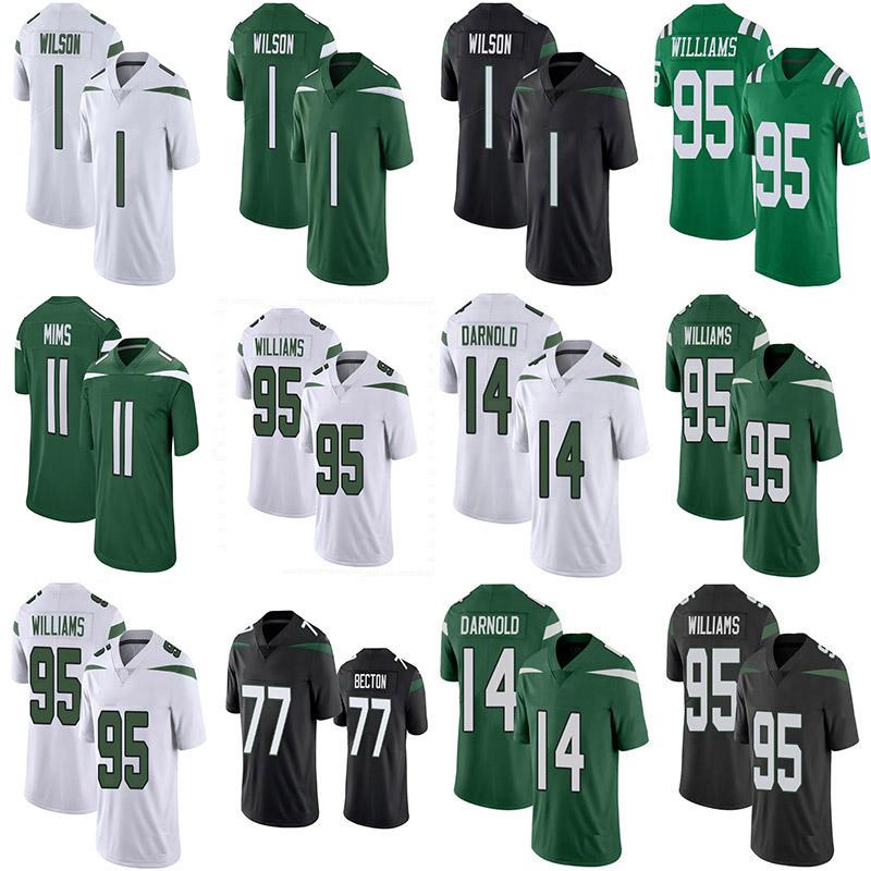 

New 1 Zach Wilson 77 Mekhi Becton 11 Denzel Mims 5 Joe Flacco Football jerseys 98 Sheldon Rankins 95 Quinnen Williams 57 C.J. Mosley Custom, Black;red