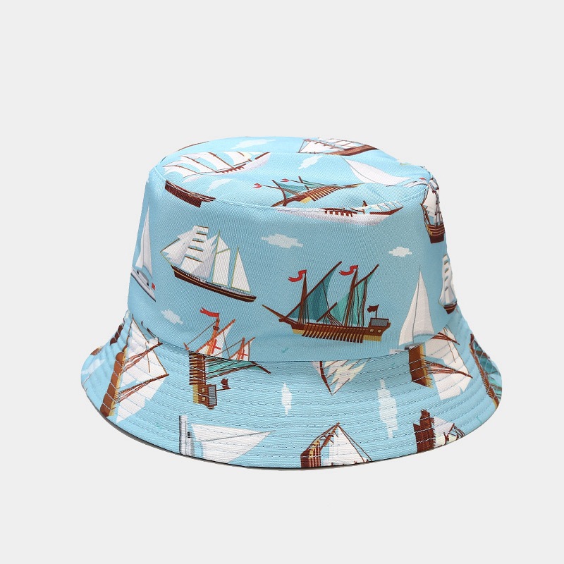 

2021 Spring Summer Creative cartoon animal pattern Bucket Hat Fisherman Hat outdoor travel hat Sun Cap Hats for Men and Women 126, Blue;gray