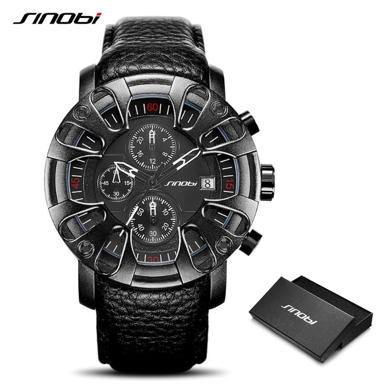 

Creative Car Design Fashion Leather Men Watches Top Brand Canlender Man Quartz Wristwacthes Chronograph Military Clock 20 Wristwatches, Silver