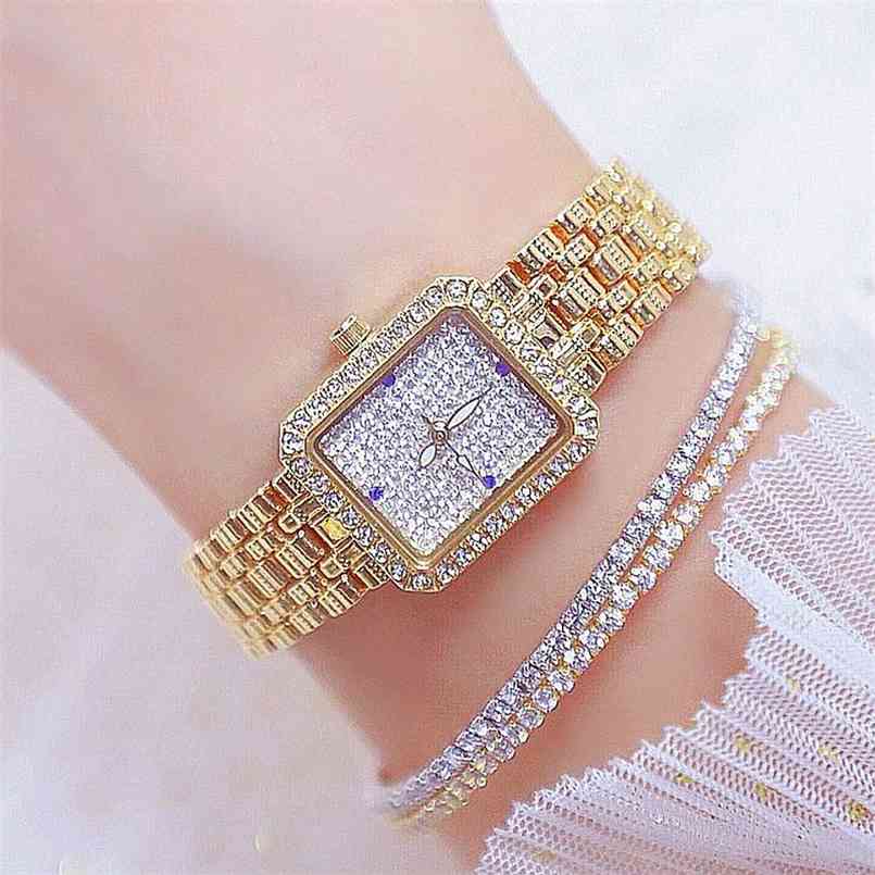 

Woman Watches Famous Brand Rose Gold Ladies Dress Square Diamond Female Wristwatch Relogio Feminino 210707, Silver
