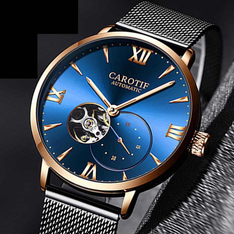 

Wristwatches CAROTIF Top Watch Men's Mechanical Automatic Hollow Waterproof Trend Minimalist Style Drop, Slivery;brown