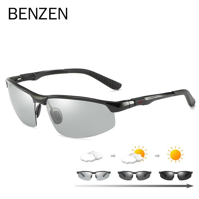 

Sunglasses BENZEN Polarized Pochromic Men Al-Mg Rimless Driving Glasses Male Sport Chameleon Goggles UV400 Shades 9608