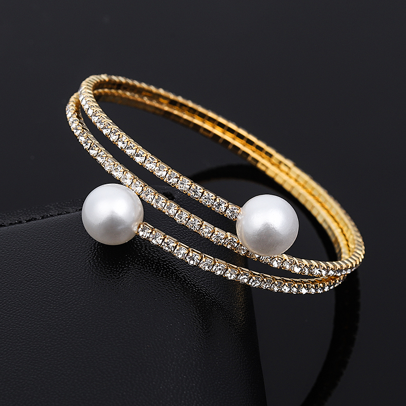 

Crystal Bracelet Gold and Silver Bracelet Rhinestone Pearl Shining Boho Adjustable Size Open Cuff Bracelet Pulseras Mujer Gift, Black