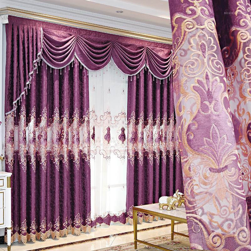 

Curtain & Drapes Custom Curtains European Style For Living Room Bedroom Embroidered High-end Purple Wedding Valance Tulle
