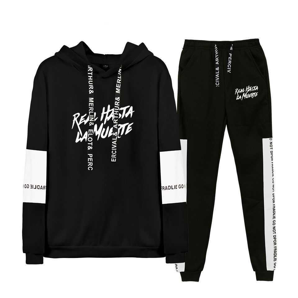 

Anuel AA Real Hasta La Muerte Hoodie Sweatshirt Sweatpants Set Unisex Casual Street Suit Clothing, Black