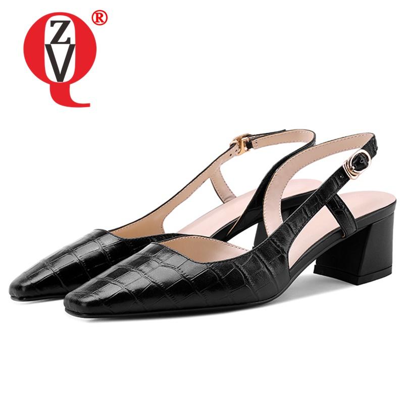 

Style Genuine Leather Square Toe Good Quality Women Shoes Solid Color Sandals Fashion Comfortable Mature Concise, Black