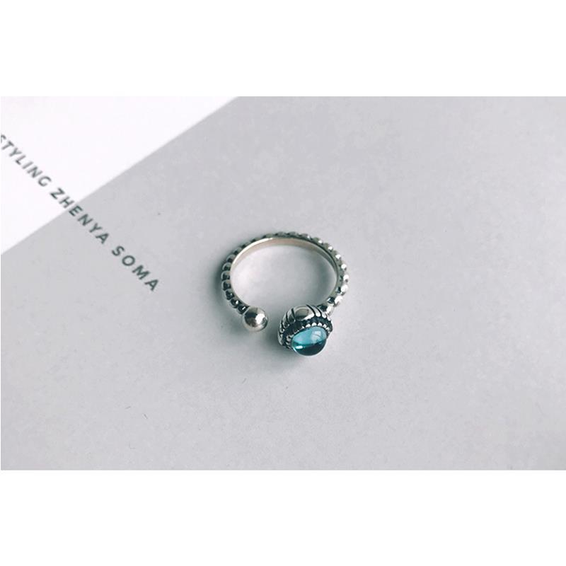 

Original Design Creative Round Bead Topaz Opening Adjustable Ring Boho Charm Retro Women's Brand Silver Jewelry Cluster Rings