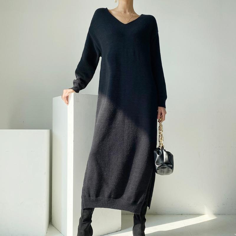 

Women's Sweaters Oversize Sweater Harajuku Black Long Dresses V Collar Vintage Autumn Winter Pullover Loose Knit Dress 376B, White;black