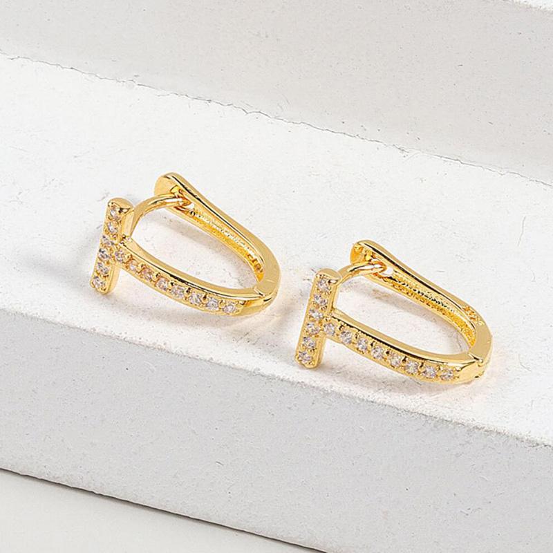 

Hoop & Huggie KOFSAC Fashion Letter T Earrings For Women Jewelry Mini Geometric Zircon Earring Lady Personality Valentine's Day Gift