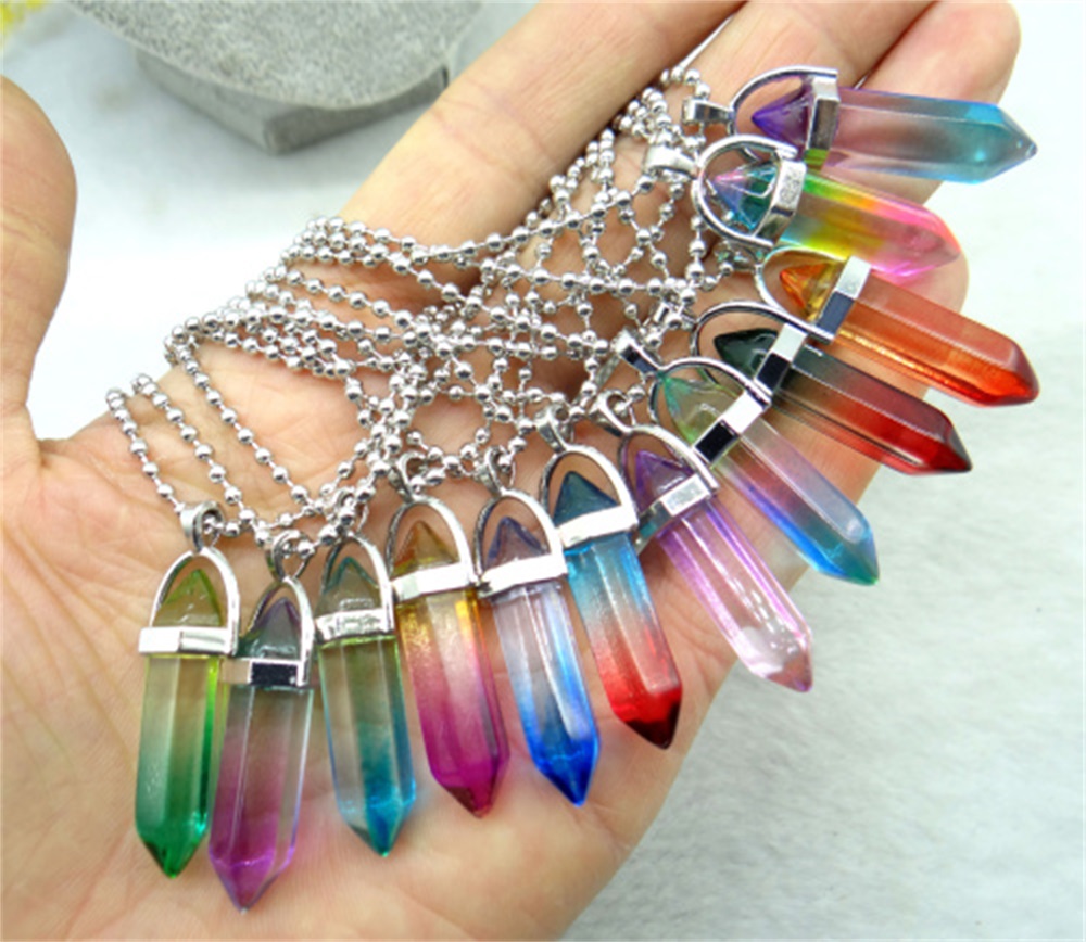 

Hexagonal Colorful Transparent Glass Crystal pendant stone Jewelry making necklace Accessories