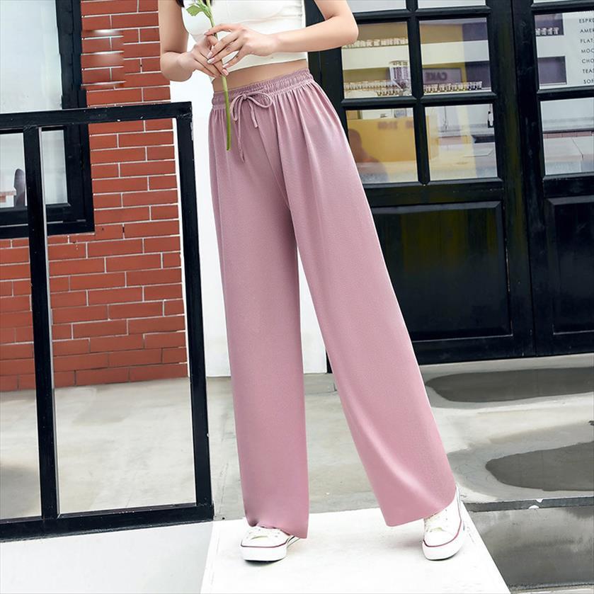 

high waist casual summer ice womens capris silk long trousers slacks anti mosquito sun soft comfort, Black;white