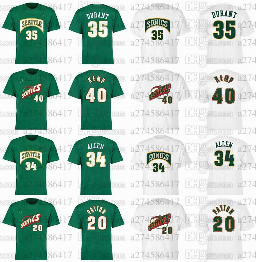 

Men Basketball Fans Tops Tees Seattle Supersonics 35 Kevin Durant 20 Payton 34 Allen 40 Kemp green yellow white Icon Player Numb, Black