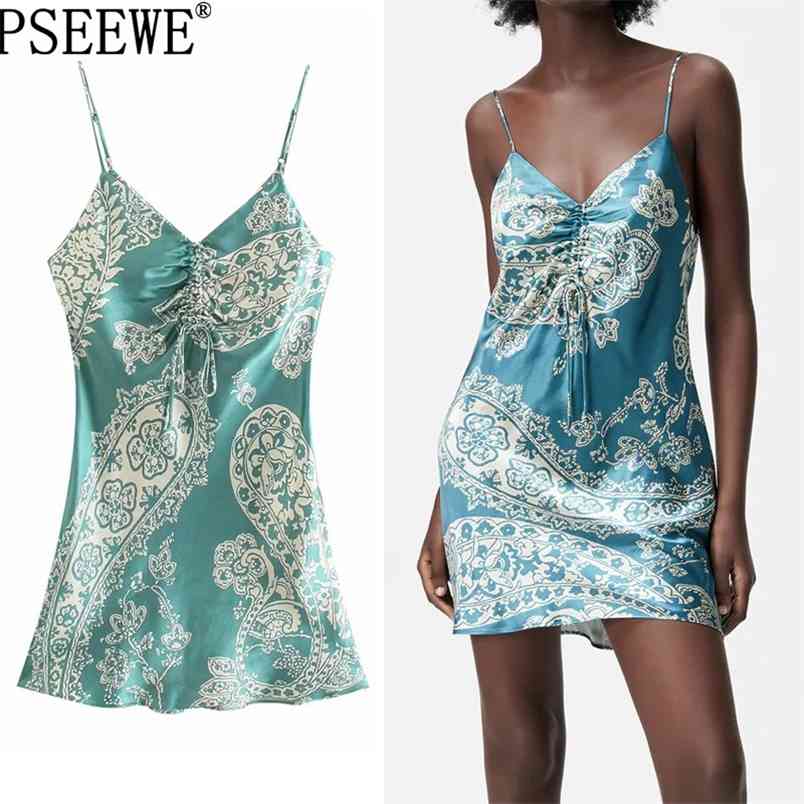 

Summer Dress Woman Blue Print Slip Short Dresses Women Vintage Green Ruched Backless Mini Sexy Party 210519, Black