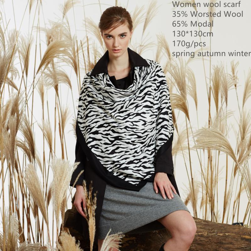 Scarves Naizaiga Black White Zebra Striped Print Wool Modal Blending Thick Winter Square Female Shawl Women JY122