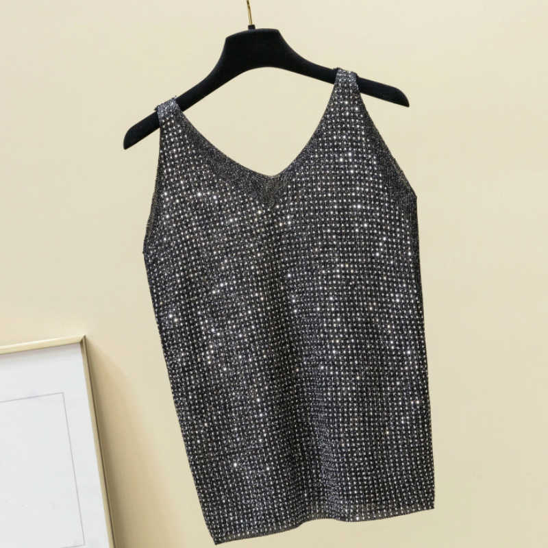 

Summer Women Blouses Blusas Mujer De Moda Ladies Tops Knitted Blouse Women Sling Vest Female Womens Tops And Blouses B491 210602, Black