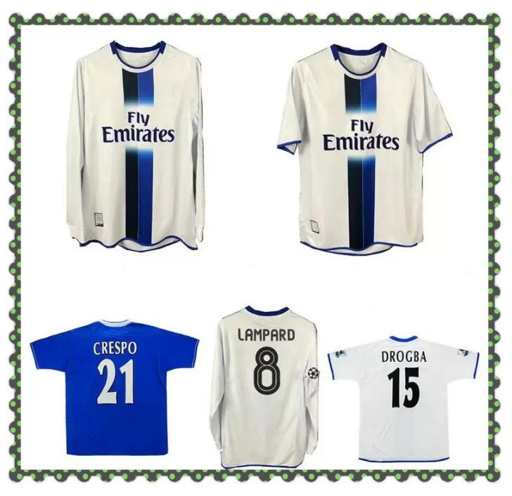 

2003 2005 LAMPARD GUDJOHNSEN VERON Mutu Drogba Crespo Hasselbaink Zola retro soccer jersey 03 05 TERRY ROBBEN classic vintage football shirt, Away ucl longsleeve