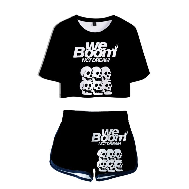 

F.T KPOP NCT DREAM 2021 WE BOOM 3D Print Two Pieces Sets Women Fashion Girl Casual T-shirt+shorts Clothes Women's Tracksuits, Gray